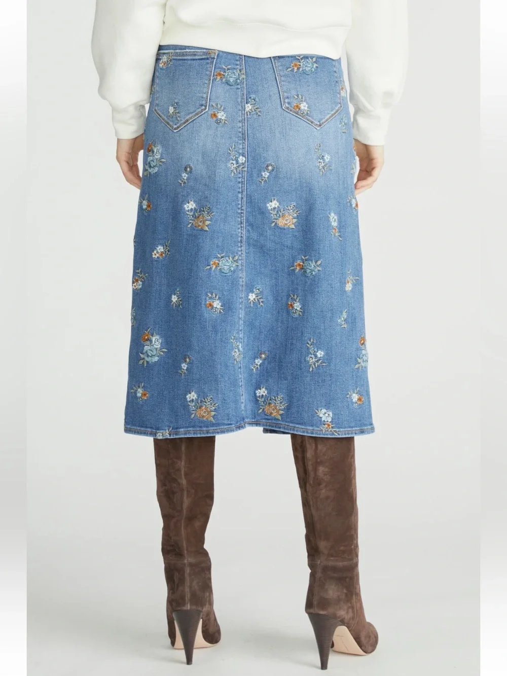Free People Driftwood Piper Floral Embroidered Denim Midi Skirt - 27